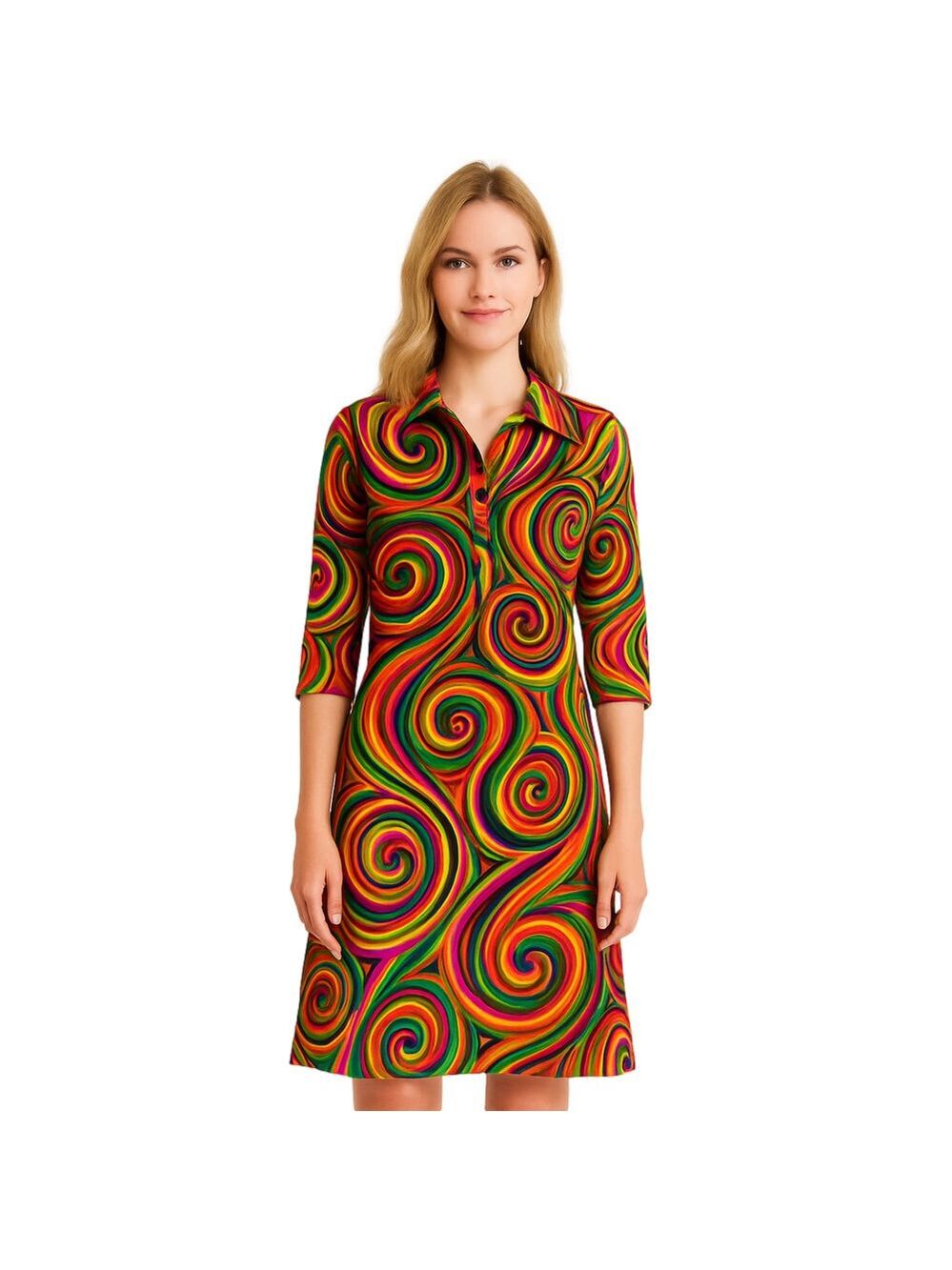 Buckhead Betties Colorful Swirl Button-Up Shirt Dress Sz Medium